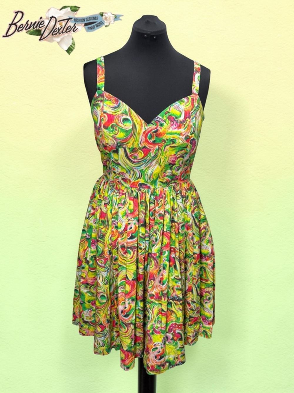 Bernie Dexter Gail Fit & Flare Dress in Multi-Color Vibrant Swirl Print Sz XL